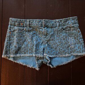 Blue denim cheetah cut offs